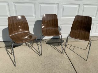 3 Pagholz Pag Vintage Mid Century Modern Brown Wood Plywood Chairs Germany