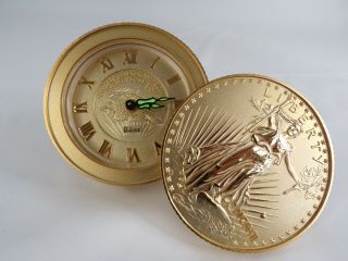 Vintage Bulova Travel Desk Alarm Clock Gold $20 Coins Lady Liberty 1907 Euc