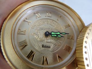 VINTAGE BULOVA TRAVEL DESK ALARM CLOCK GOLD $20 COINS LADY LIBERTY 1907 EUC 2