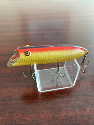 Vintage Heddon Head - On Basser Fishing Lure Rainbow Scale Glass Eye L - Rig Tough