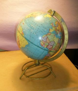 Vintage Geo Cram 8 " Inch Terrestrial Tabletop Globe On Stand - Early 1960 