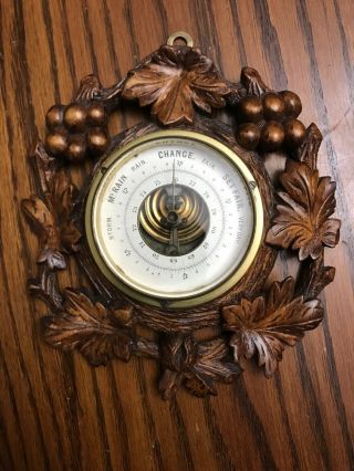 Vintage Hand Carved Black Forest Barometer Thermometer Leaf And Nuts