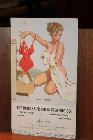 Vintage June 1957 Pin Up Blotter Brooks Fisher Advertising Knoxville Tn Withers