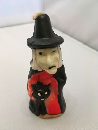 Vintage Gurley Halloween Witch Hugging Black Cat Candle Usa W/ Label