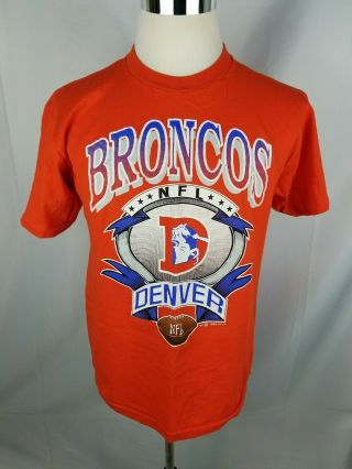 Nfl Denver Broncos Vintage Orange T Shirt 1992 Size Large Old Logo T - Shirt Tee