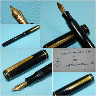 Vintage Mentmore Supreme Fountain Pen - Black 14k Gold Medium Nib Button Filler