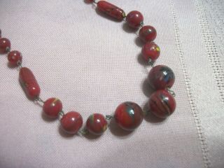 Vintage Necklace Unusual Glass Beads On Individual Wire Links - Drops 9 "