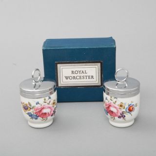 2 Vintage Porcelain Egg Coddlers Royal Worcester Roses England