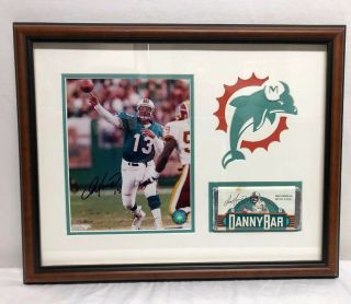 Framed Double Matted Dan Marino Signed 8 X10 Photo Danny Bar Dolphin Cut - Out