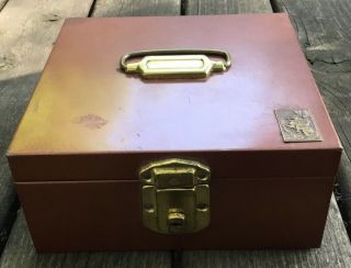 Vintage Hamilton Skotch Porta File Metal Storage Box W/ Divider 9” X 9” X 4”