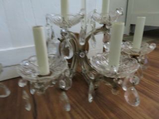 Pair Large 5 Arm Crystal & Glass Wall Sconces So Romantic And French Country