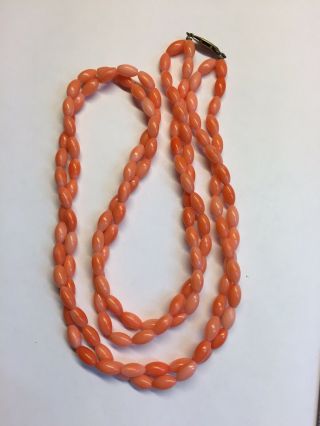 Vintage Coral Skin Double Strand Bead Necklace