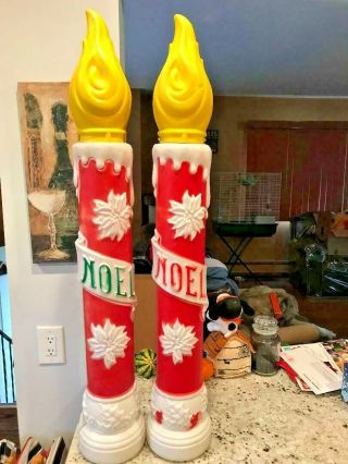 Vintage Empire Light Up Blow Mold Noel Candles 38 " Red And Green