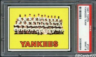 1967 Topps 131 York Yankees Team Psa 9 Mickey Mantle