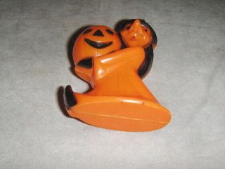 1950 ' s Vintage Rosbro Rosen Hard Plastic Halloween Witch Pumpkin Candy Container 2