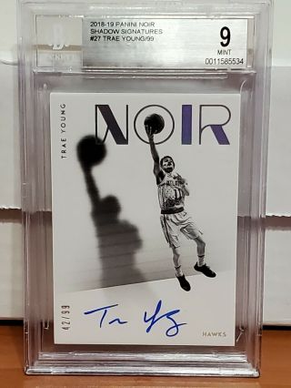 Trae Young 2018 - 19 Panini Noir Shadow Sigs Auto Rc Bgs 9 / 10