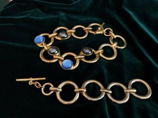 Vintage Designer Ben Amun Jewelry Gold Tone Blue Cabochon Necklace And Earrings