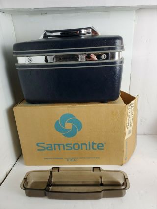 Vintage Samsonite Profile Ii Beauty Case Make Up Hardshell Marina Blue 3b