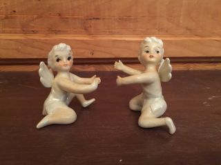 Vintage Ceramic Sitting Angel Christmas Candle Huggers Set Of 2 Made In Japan