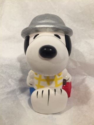 Vintage Snoopy Hard Hat Construction Worker,  Coin Bank,  Pre - Owned,  4 1/2 " Tall