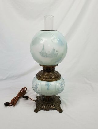 Antique 19th C.  Converted Electric Hurricane Oil Lamp Gwtw Table Light