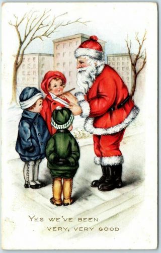 Vintage Whitney Santa Claus Christmas Postcard Red Suit / Taking Kids 