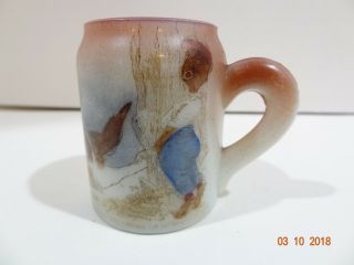 Vintage Souvenir Glass Mug Gag Gift Hand Painted Boy Peeing Early Bird Worm