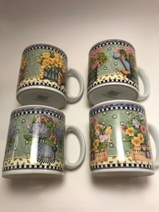 Vintage Sakura Debbie Mumm Spring Bouquet Set Of 4 Coffee Mugs Cups Stoneware