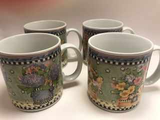 Vintage Sakura Debbie Mumm Spring Bouquet Set of 4 Coffee Mugs Cups Stoneware 2