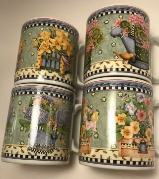Vintage Sakura Debbie Mumm Spring Bouquet Set of 4 Coffee Mugs Cups Stoneware 3