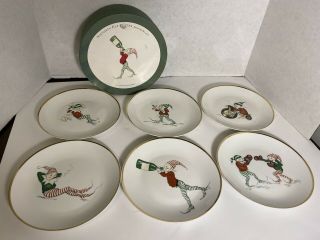 6 Restoration Hardware Naughty Elves Plate Set Vintage Christmas - 7 3/4 Inch