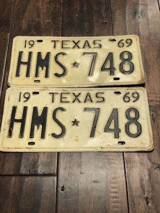 Vintage 1969 Texas Tx.  License Plate Set All Hms 748