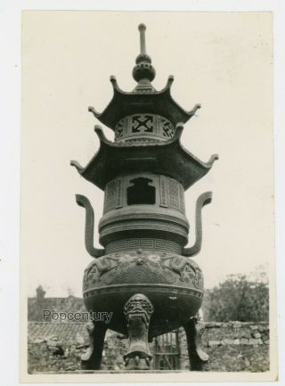 Vintage 1932 Photograph China Soochow Temple Incense Burner Sharp Photo Suzhou