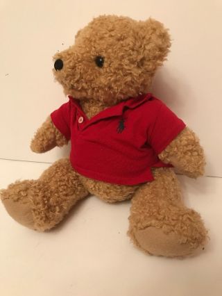 Vintage Polo Ralph Lauren 14 " Teddy Bear W/ Red Polo Shirt Stuffed Plush Jointed
