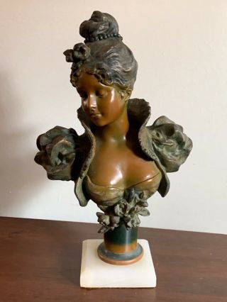 Antique French Art Nouveau Bronze Patinated Spelter Female Bust Salon Sculptur