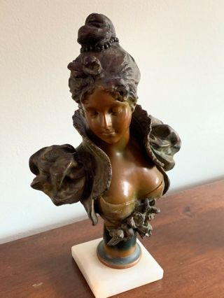 Antique French Art Nouveau Bronze Patinated Spelter Female Bust Salon Sculptur 2