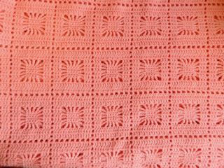 Vintage Crocheted Afghan Blanket Throw Pink Squares 60 X 72