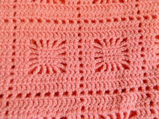 Vintage Crocheted Afghan Blanket Throw Pink Squares 60 x 72 2