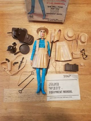 Vintage Jane West Cowgirl Action Figure With Accessories And Box By Marx Toys