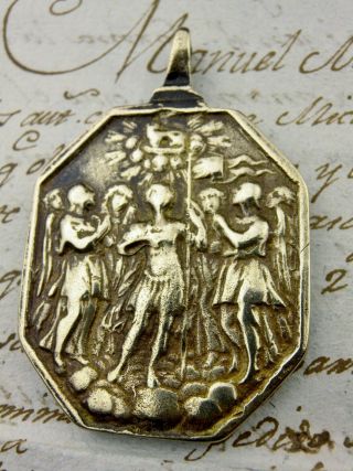 Antique 7 Archangels & Catholic Holy Trinity Father Son Holy Spirit Bronze Medal
