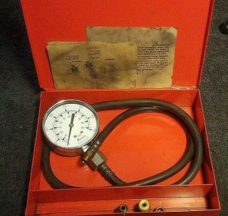Snap On Tools Vintage Oil Pressure Guage Kit With Fittings In Metal Cas
