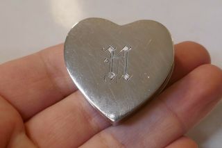 Vintage Sterling Silver Heart Shaped Pill Box - Monogrammed " H "