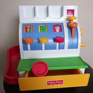Vintage Fisher Price Cash Register 72044 Toy 1994 Pretend Play W/1 Red Coin