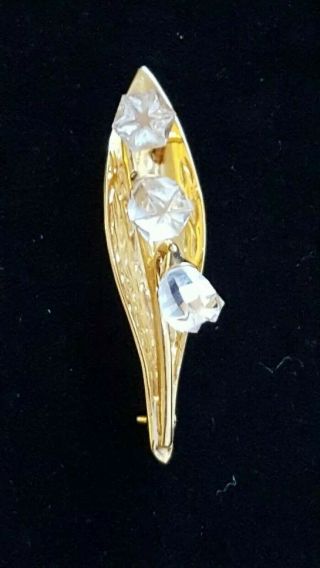 Vintage Swarovski Swan Signed Gold Tone Crystal Lily Of The Valley Brooch Pin