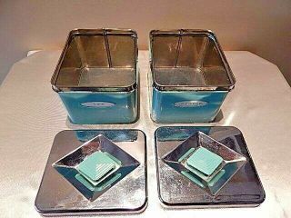 1950 ' s Vintage Masterware Chrome Teal coffee and tea canisters 3