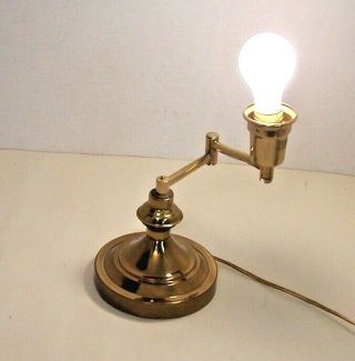 Vintage Heavy Brass Adjustable Swing Arm Desk Lamp,  Patina 3 Way Swch,