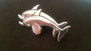 Vintage Georg Jensen Style Danish Denmark Sterling Silver Dolphin Brooch Pin