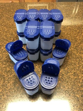 Vintage Tupperware Small Spice Shakers Set Of 16 Cobalt Blue Gently