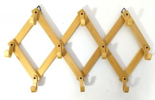 Vtg Light Wood Accordion Rack Folding 10 Peg Mug Hat Jewelry Wall Hanger Hooks