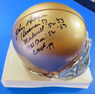 Johnny Lattner Signed Notre Dame Mini Football Helmet W.  Inscription Jsa U34153
